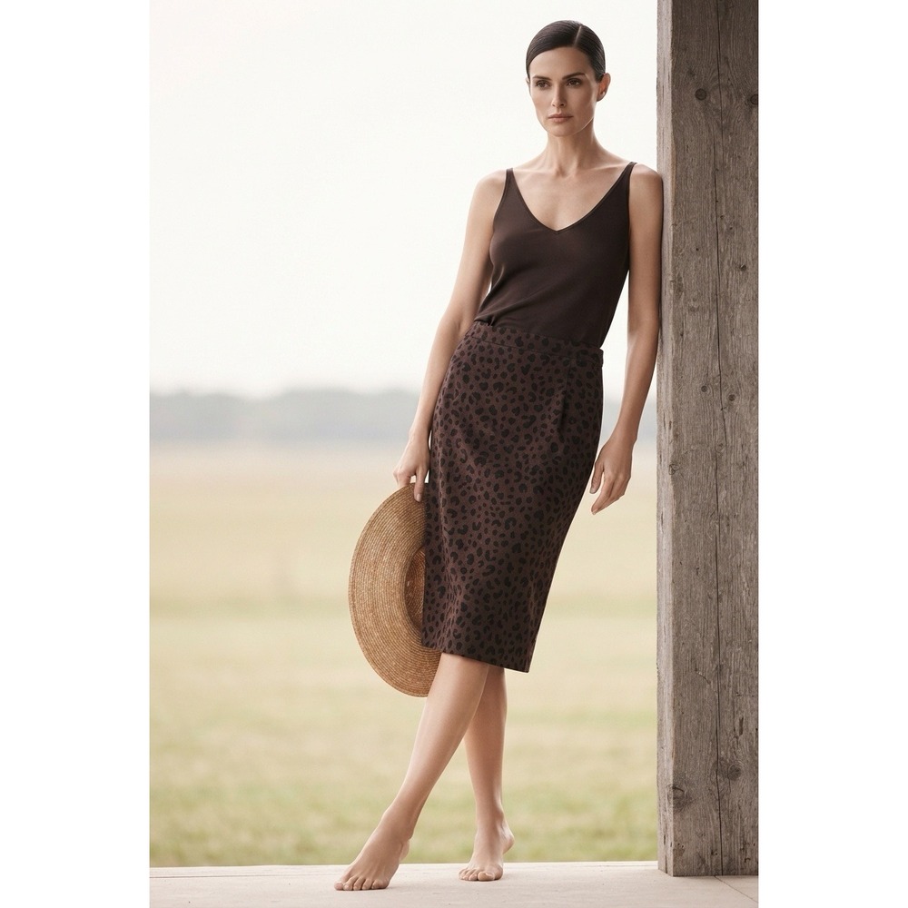 Jessica Howard Brown Leopard Print Cotton Pencil Skirt Sz 14 Corporate Y2K Retro